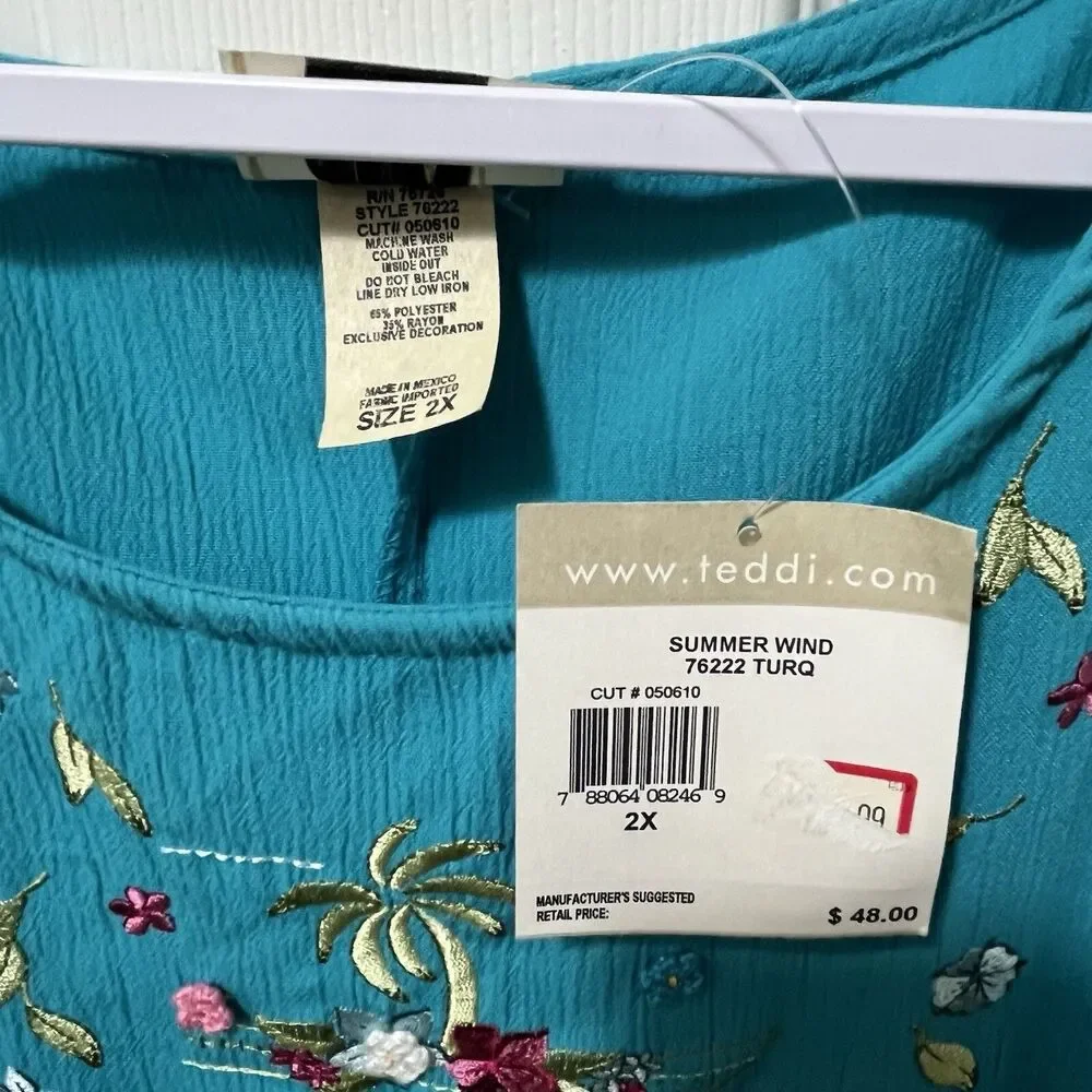 Teddi Women's 2X Turquoise Embroidered Sleeveless Maxi Dress NWT Plus Size